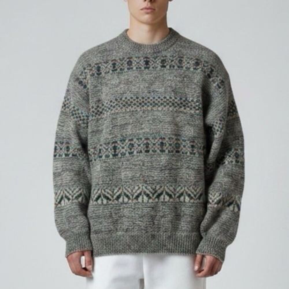 Vintage I'm A Plum Wool Sweater Men 2X Gray Crew Minnesota USA Fair Isle